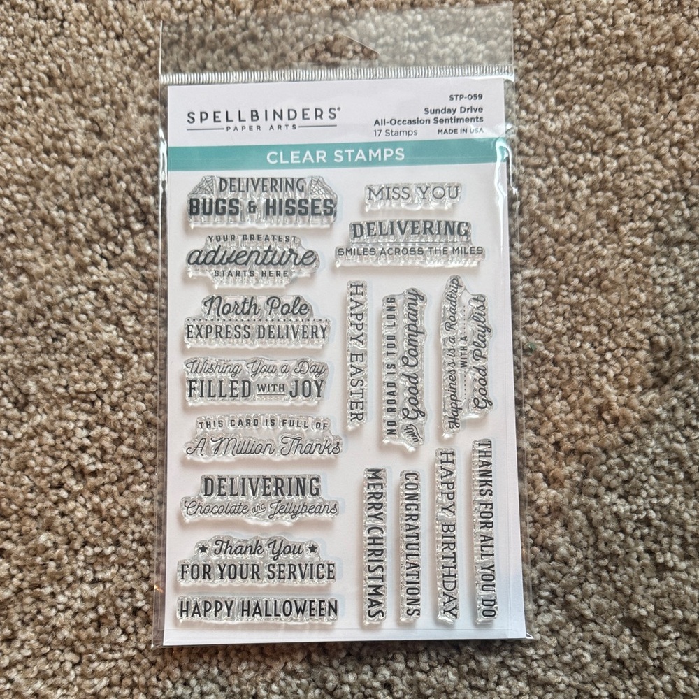 Spellbinders Sunday Drive All-Occasion Sentiments Clear Stamps Set